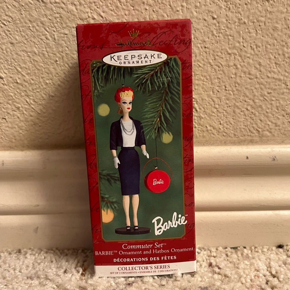 2000 Hallmark Keepsake Ornament Commuter Set Barbie & Hat Box Ornament